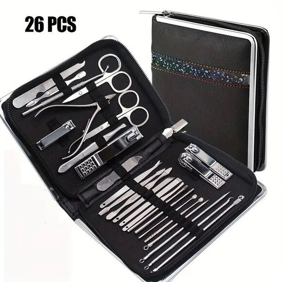 Manicure Pedicure Tools Kit - 26 Piece Manicure Set Professional NEW Black Case - Picture 1 of 6